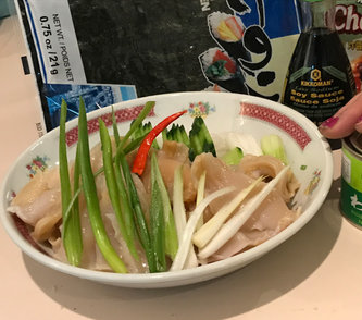 Mirugai sashimi in Airbnb house's kitchen